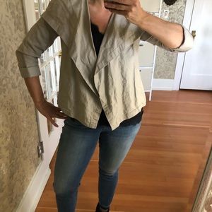 Lucy Linen Beige Open Front 3/4 Sleeve Jacket M